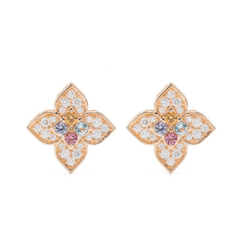 Pendientes multipiedra Princesa Flor en oro rosa de 18 quilates